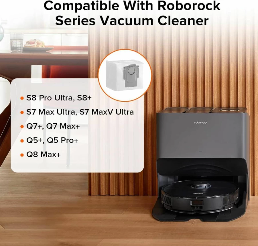 Roborock 6-Pack Disposable Dust Bags Compatible with S8 Pro Ultra, S8+, Q7 Max+, Q8 Max+, Q5 Series & More Robot Vacuums