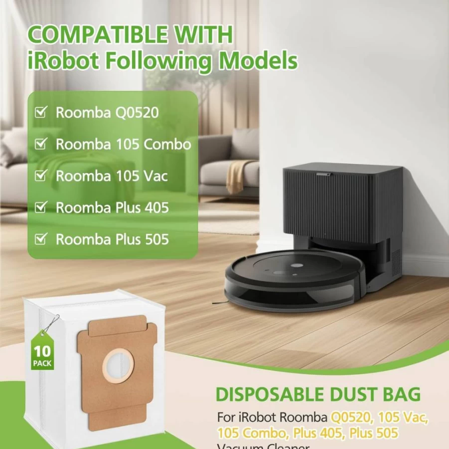 Zeekech 10-Pack 2.8L Disposable Dust Bags for iRobot Roomba Q0520, Q0120, Y0110, Y0140, Q011, 105 Vac, 105 Combo, Plus 405/505 Combo, Max 705 Vac, 205 Robot Vacuum Cleaner