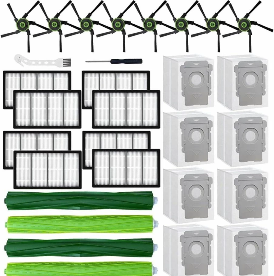 MIXEAL 28-Pack Replacement Parts for iRobot Roomba S9/S9+/S Series (9150/9550) - Includes 2 Rubber Brushes, 8 Side Brushes, 8 Filters, 8 Dust Bags & 2 Cleaning Tools