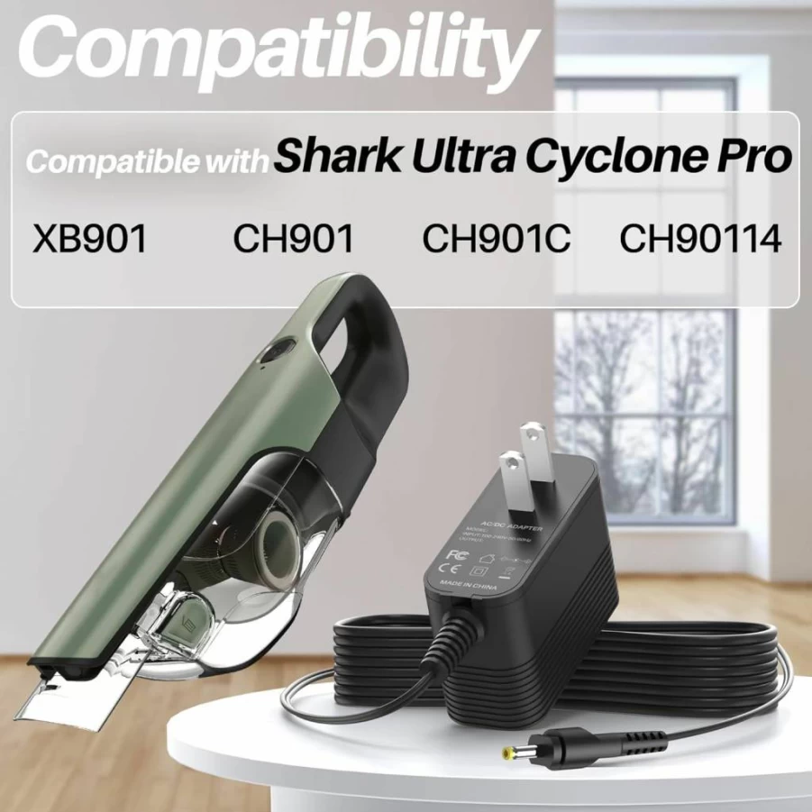 XHUCHINMAL 9.6V Charger Compatible with Shark Cordless Vacuums - Ch901, Ultra Cyclone Pro, XB901, XCHRGCH901, DK12-096045A-U, ZD006C096050Use - Replacement Power Cord