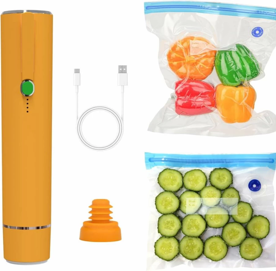 Pengrainsys Portable Handheld Vacuum Sealer Kit - Includes 5 Reusable Zipper Bags & Wine Sealer for Food Freshness, Compact Food Preservation System