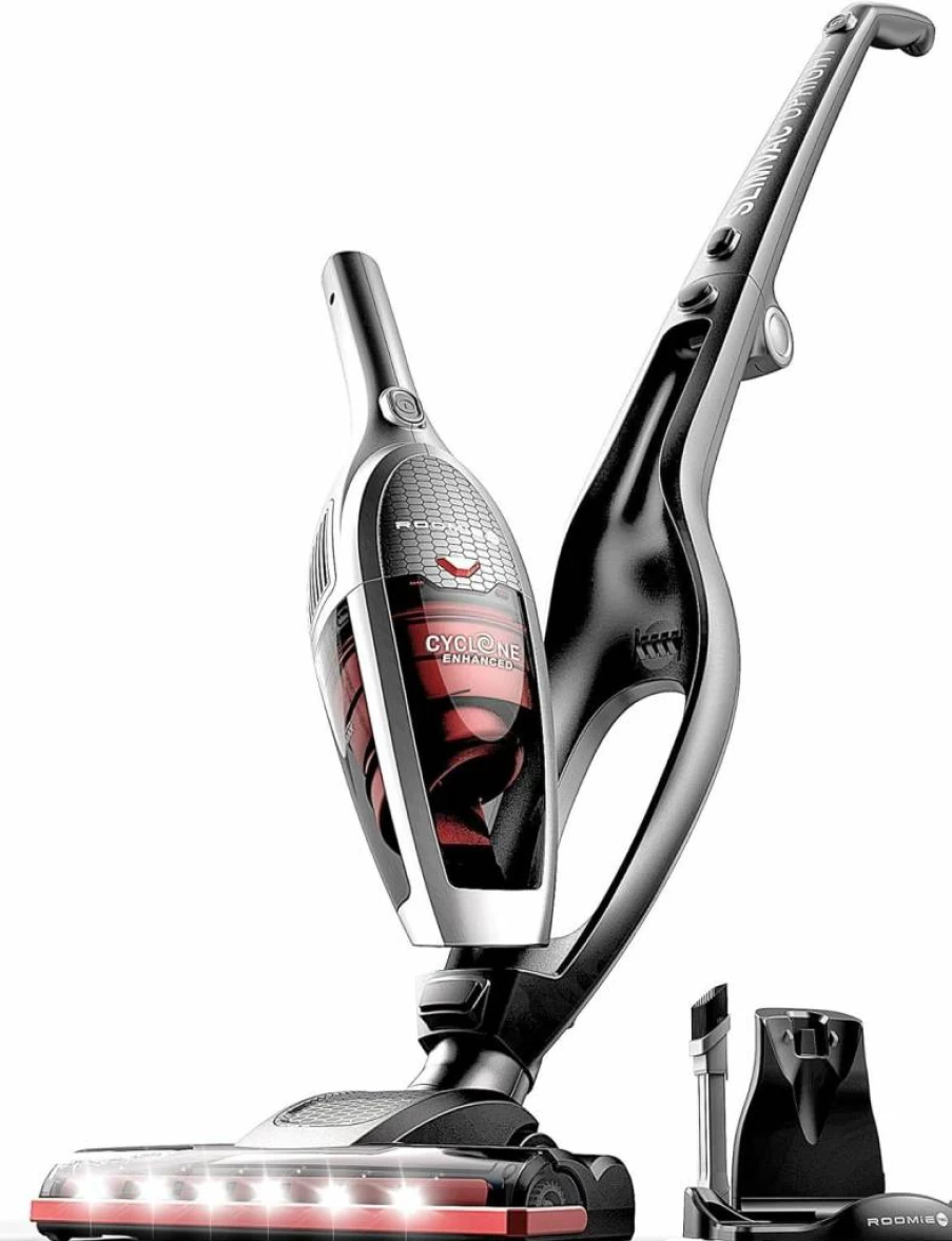 Roomie Tec SlimVac 2-in-1 Cordless Handheld Vacuum Cleaner with 2200mAh Battery, High Suction, 6 LED Lights, Bagless Filter & Auto Charging Station - Lightweight for Home Cleaning