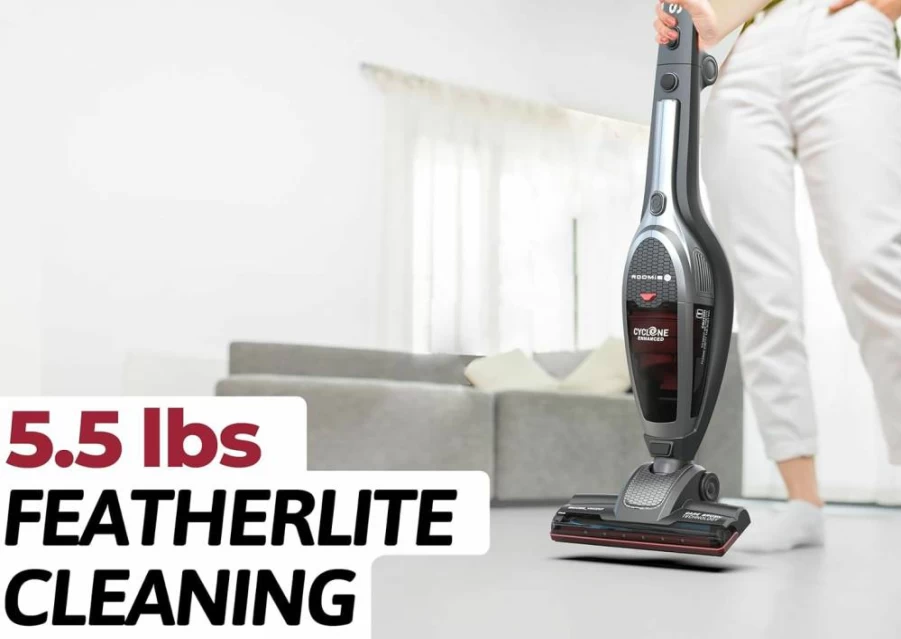 Roomie Tec SlimVac 2-in-1 Cordless Handheld Vacuum Cleaner with 2200mAh Battery, High Suction, 6 LED Lights, Bagless Filter & Auto Charging Station - Lightweight for Home Cleaning