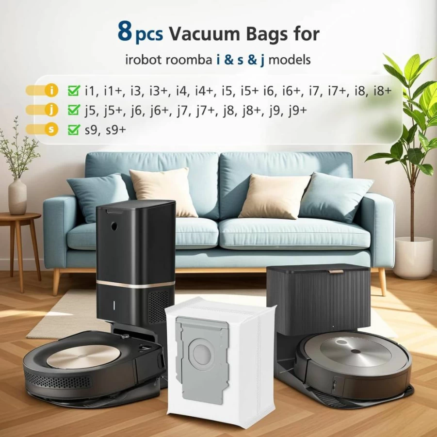 Beckacher 16 Pack Vacuum Bags Compatible with iRobot Roomba I-Series, J-Series & S-Series Robots (I3/I4/I5/I6/I7/I8, J5/J6/J7/J8/J9, S9+) - Replacement Dust Disposal Bags