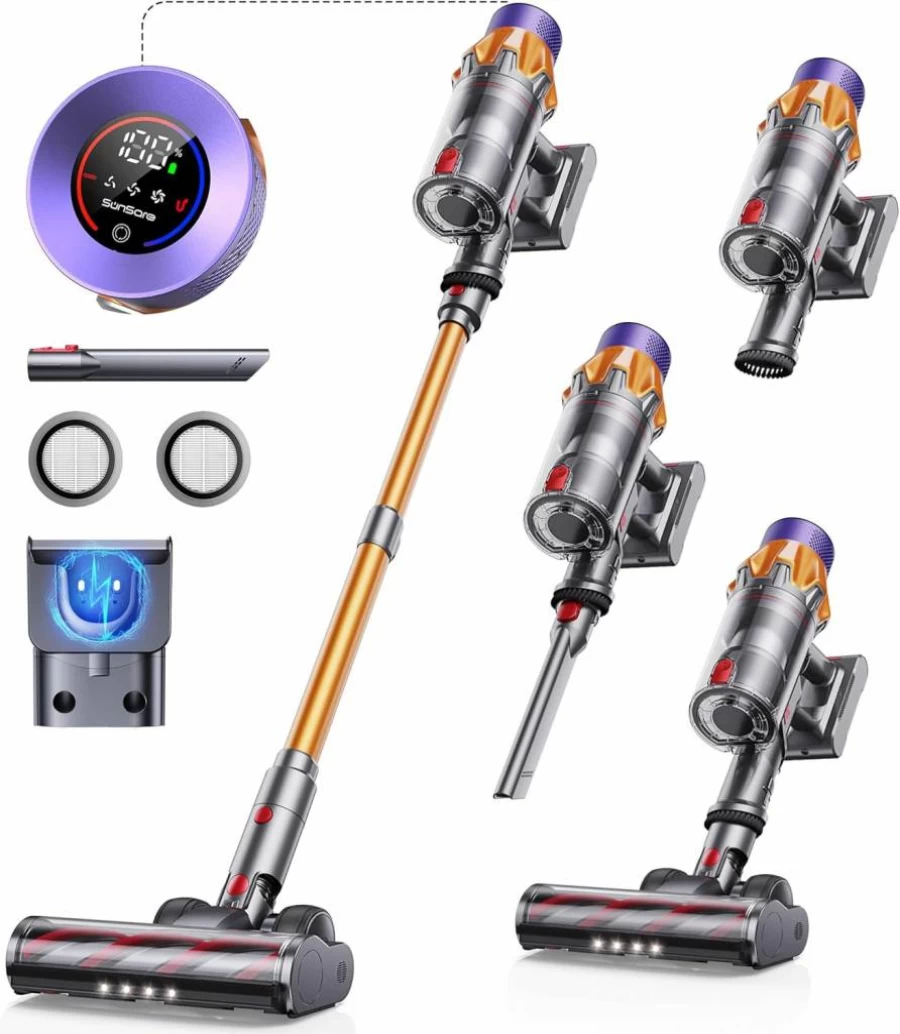 SunSare X7A Cordless Stick Vacuum Cleaner, 550W 45Kpa Powerful Suction, 60Mins Runtime, Touch Screen, Self-Standing, Wall Mount Charging, Lightweight for Pet Hair, Carpets, Hard Floors