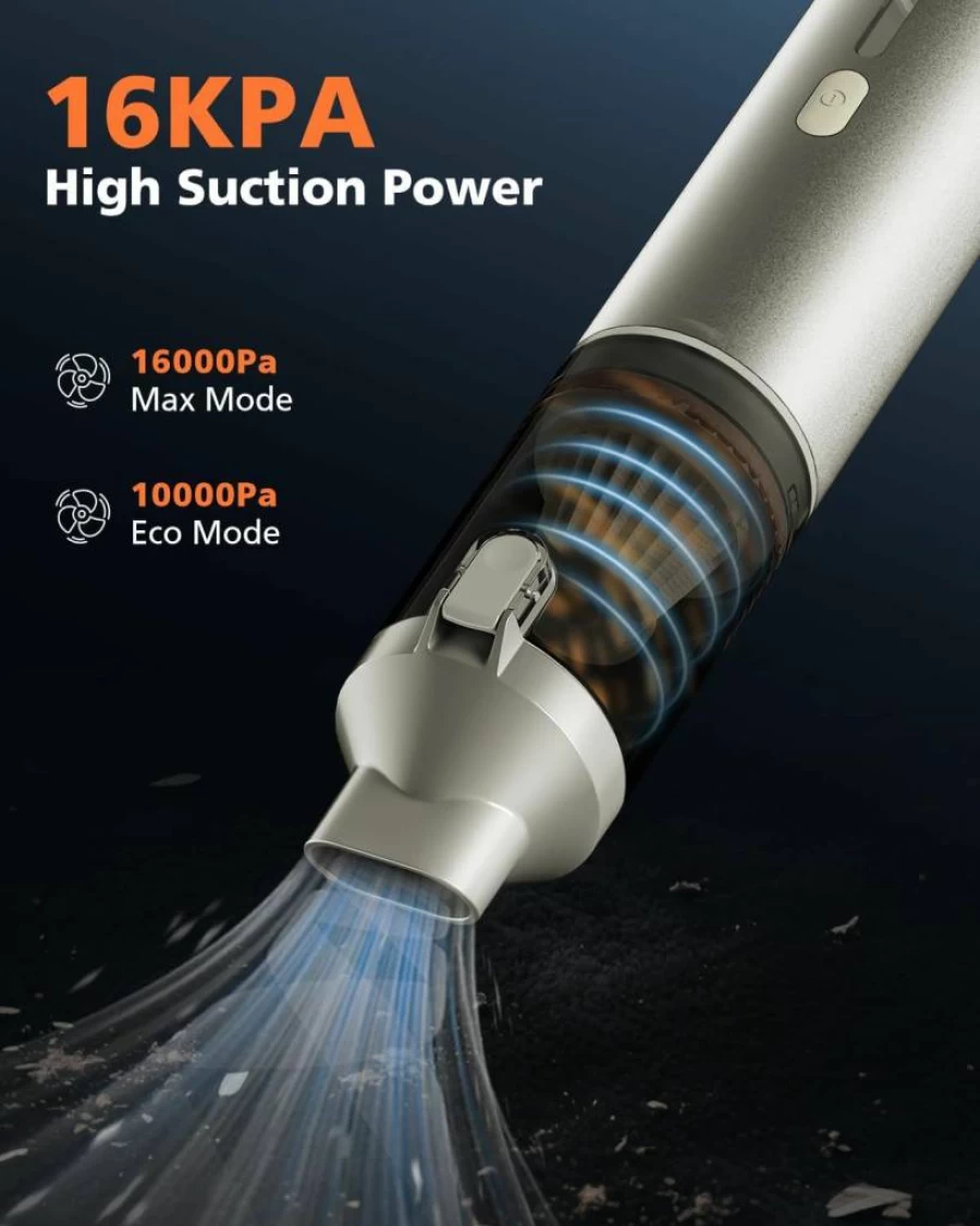 NOVARHOME Cordless Car Vacuum Cleaner - 16000Pa Powerful Suction, 4-in-1 Portable Handheld Vacuum for Car, Home, Office, Outdoor (Grey) Rechargeable Blow & Suction