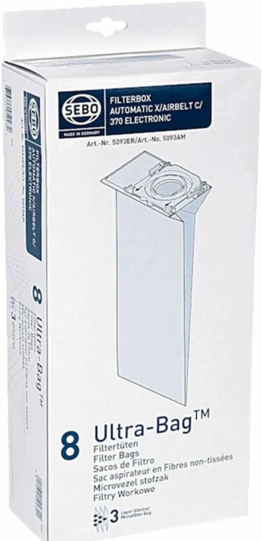 SEBO Genuine X-Series Vacuum Cleaner Dust Bags for X1, X2, X3, X4, X5 & XP Models (5093ER) - Extra Pet Hair Capacity