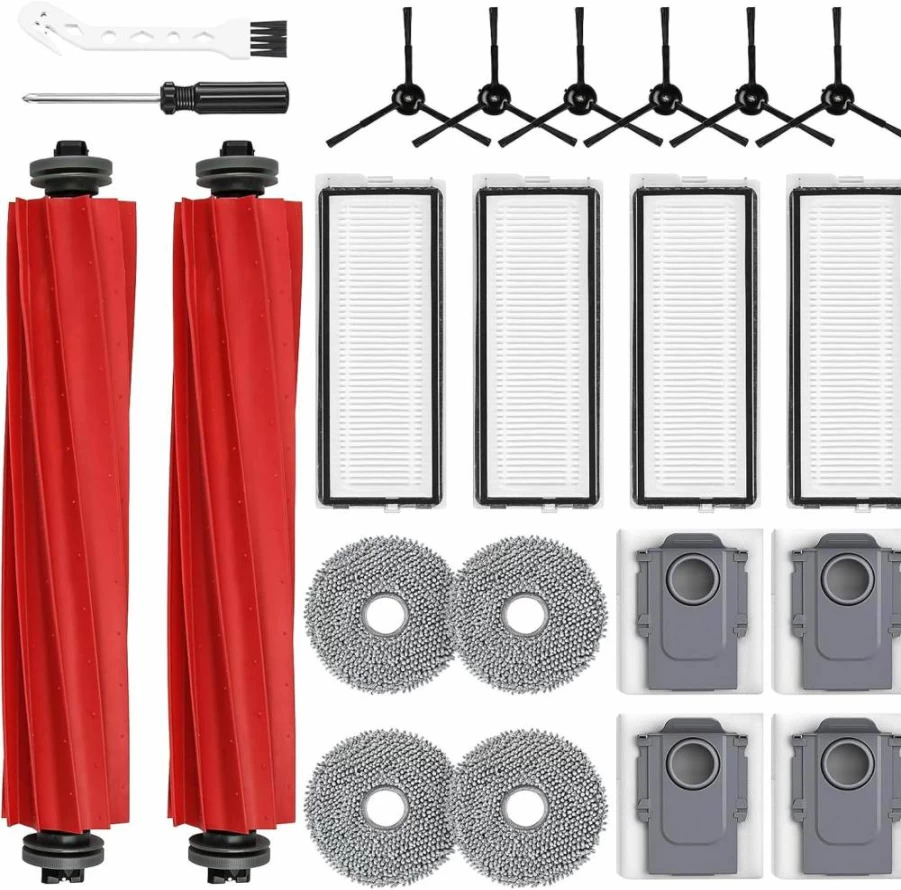 22 Pack AnDongo Replacement Parts Kit for Roborock Qrevo Series - Includes Main Brushes, Filters, Dust Bags, Mop Pads, Side Brushes, Cleaning Tool & Screwdriver