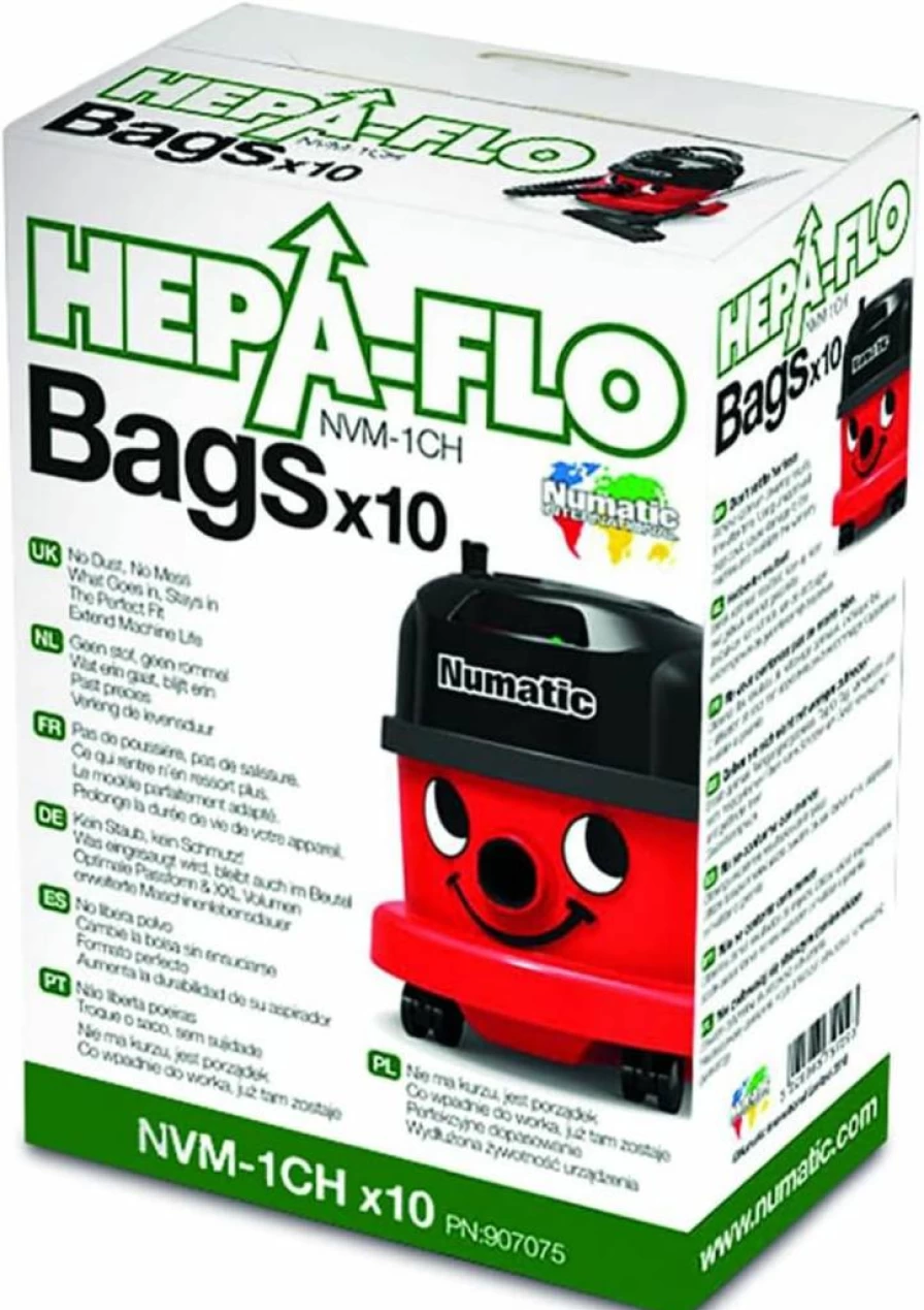 Numatic NVM-1CH HEPAflo Disposable Vacuum Filter Bags (10-Pack) - Compatible with Henry HVR200A, Hetty HET200A, James JVP180 & Henry Micro HVR200M Vacuum Cleaners