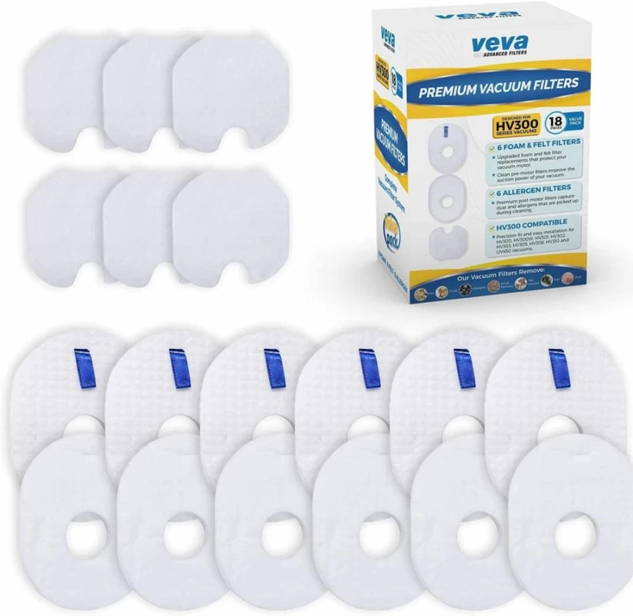 VEVA 6 Foam & 6 Felt Filters Replacement Compatible with Shark Rocket HV292, HV300, HV301, HV302, HV303, HV305, HV308, HV310, UV450 - XFFV300 Vacuum Cleaner Parts Kit