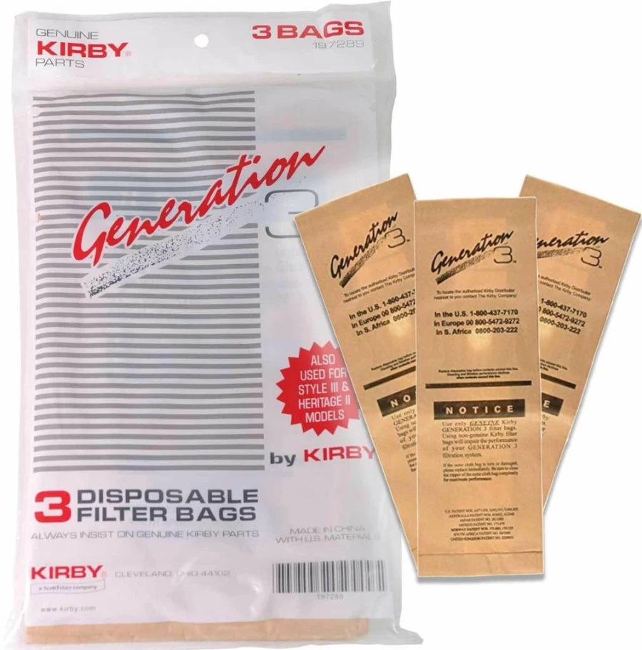Kirby G3 Vacuum Genuine Disposable Brown Filter Bags - 3 Pack Replacement for Kirby Generation 3 Models