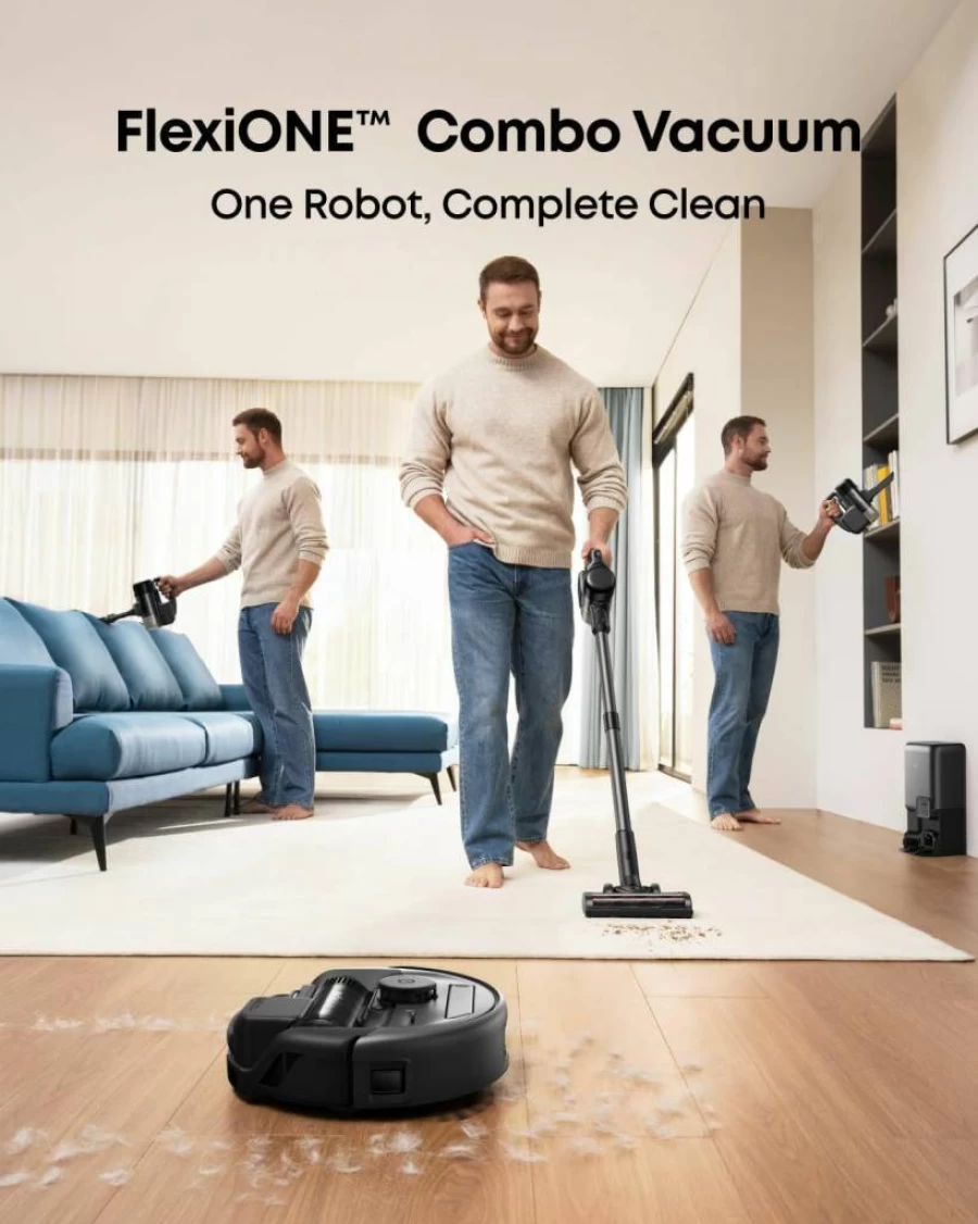 Eufy 3-in-1 Robot Vacuum E20 with Stick & Handheld Vacuum, Self-Emptying for 75 Days, 30,000Pa Suction, Smart Obstacle Avoidance, Pro-Detangle Tech for Carpets & Stairs