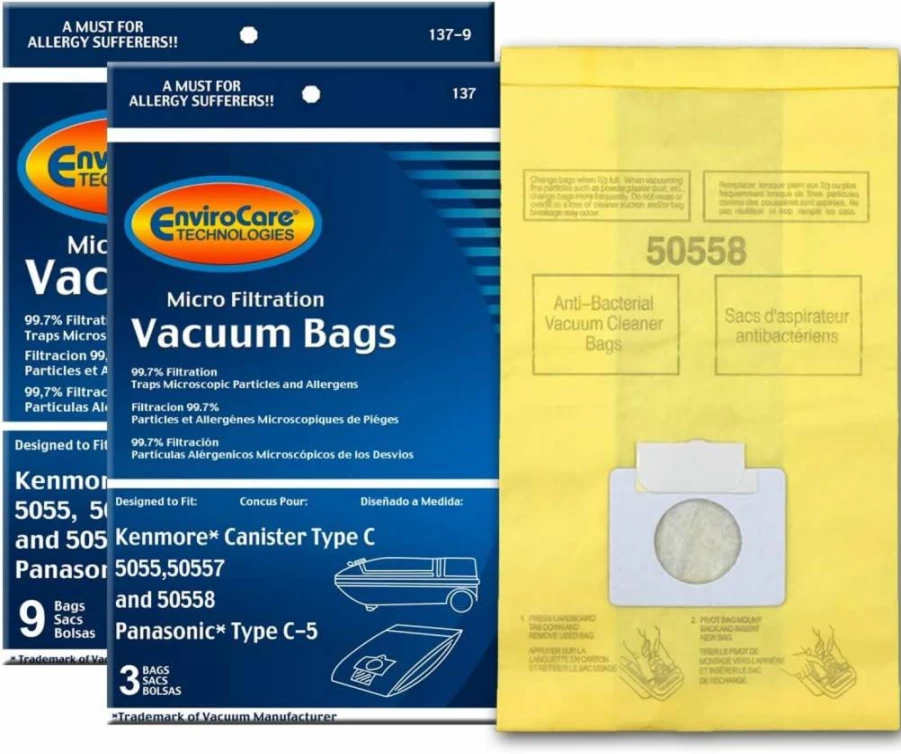 EnviroCare 12-Pack Replacement Vacuum Bags Compatible with Kenmore Canister Models 50555, 50558, 50557 & Panasonic C-5 Type C or Q