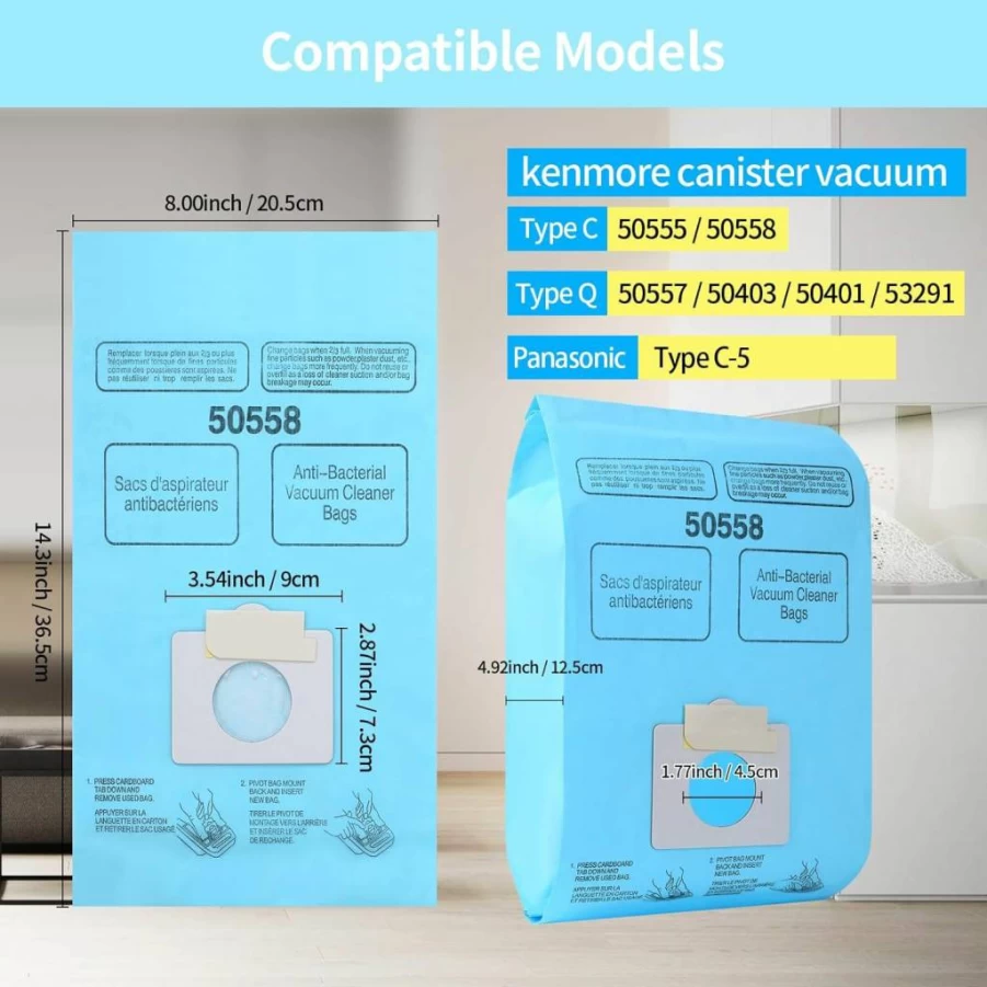 Gudotra 20 Pack Vacuum Bags for Canister Vacuums - Compatible with 5055, 50555, 50557, 50558, 50403, 50410, 53291, Type C-5, C-18 - Durable Replacement Bags for Efficient Cleaning