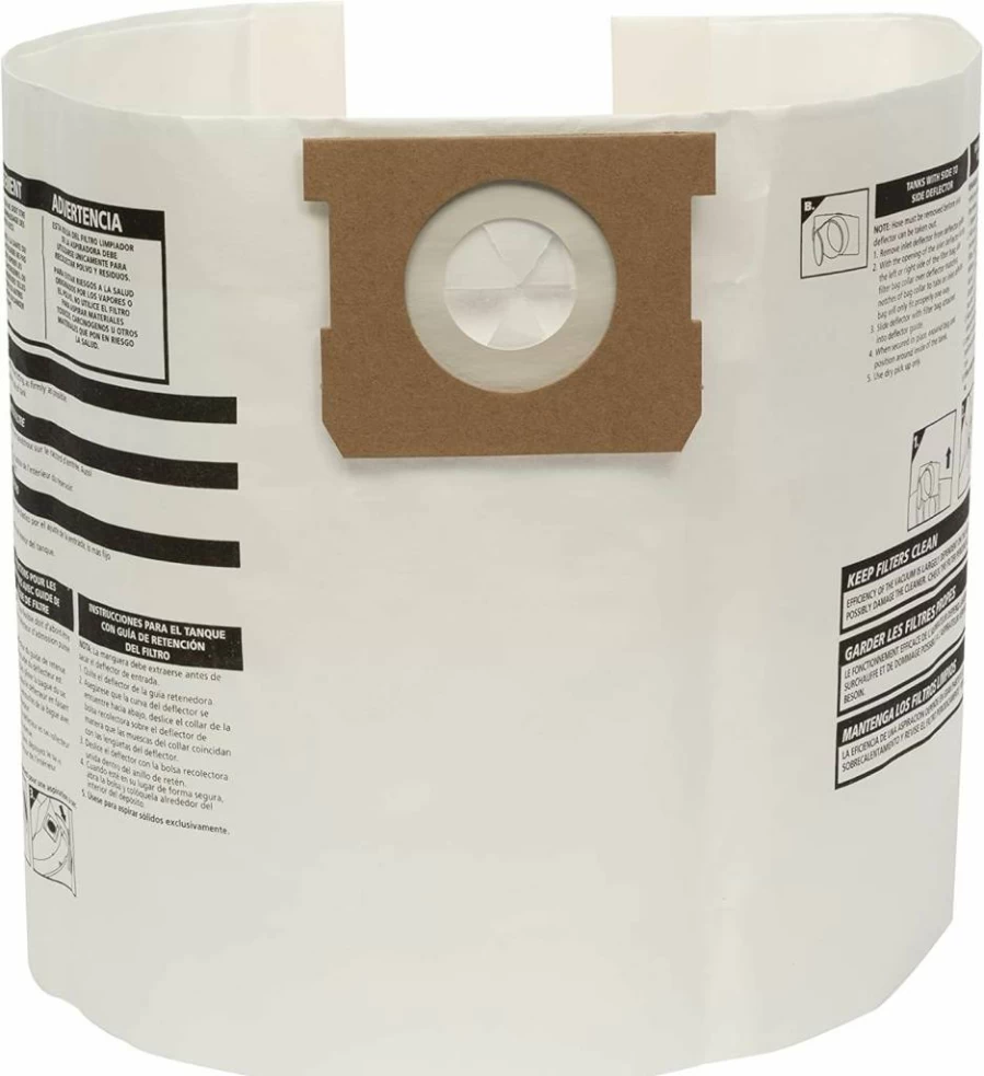 Shop-Vac 9066133 Disposable Filter Bags, 3-Pack, Fits 5-8 Gallon Wet/Dry Vacuums, White Paper for Dry Debris Collection