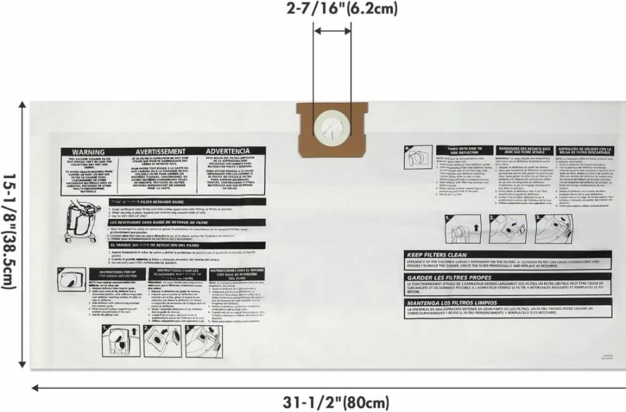 Shop-Vac 9066133 Disposable Filter Bags, 3-Pack, Fits 5-8 Gallon Wet/Dry Vacuums, White Paper for Dry Debris Collection
