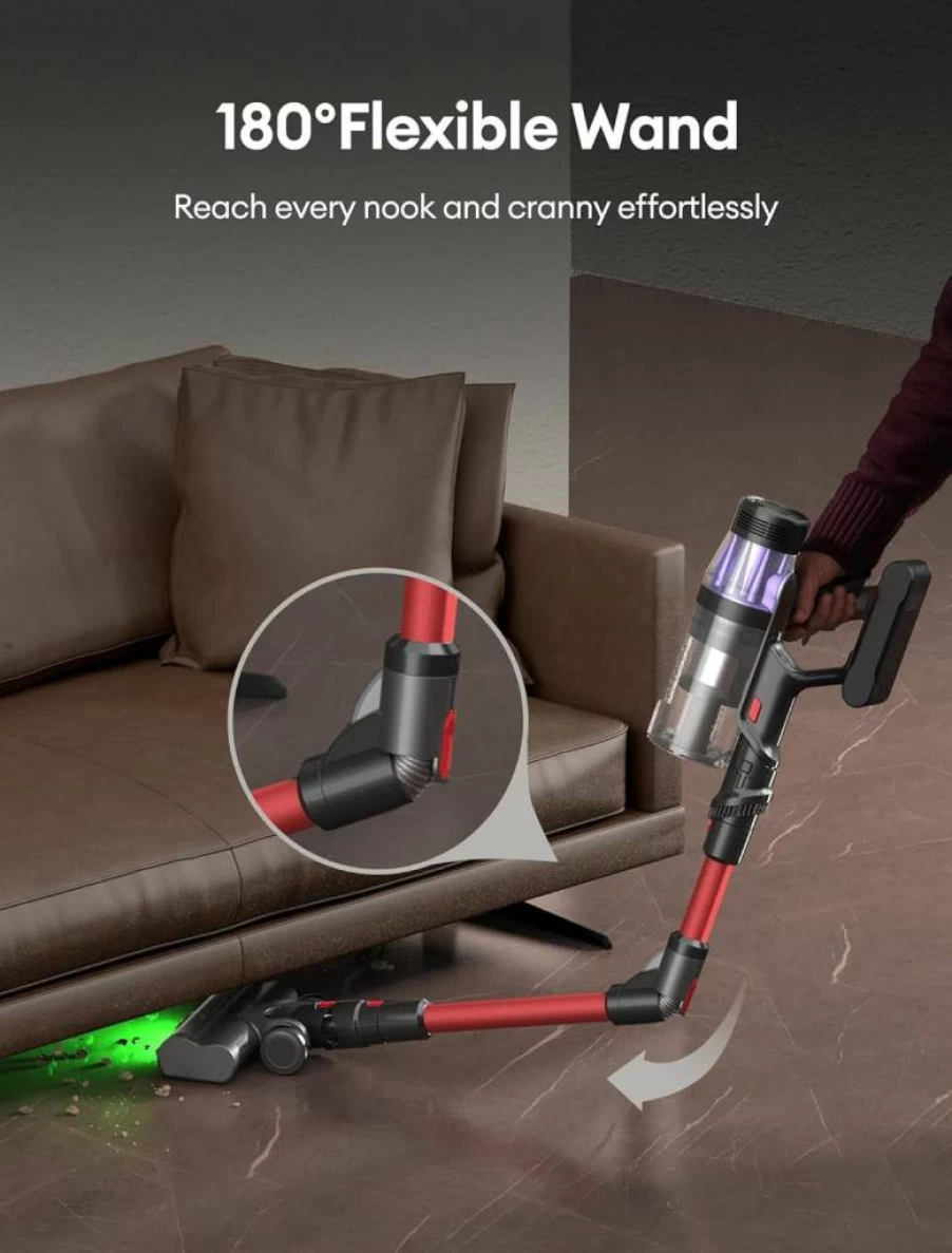 Ultenic U16 Flex Cordless Vacuum Cleaner, 550W Powerful Suction, 60Min Runtime, 180° Bendable Wand, Anti-Tangle Brush, Handheld & Stick Vacuum for Pet Hair, Carpet, Floor, Car, Includes Charging Dock