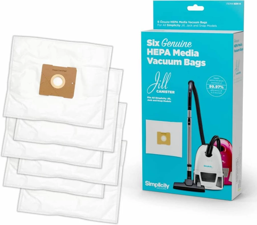 Simplicity Vacuums SZH-6 HEPA Replacement Bags 6-Pack for Jill, Jack & Snap Canister Models - Type Z Filter Bags