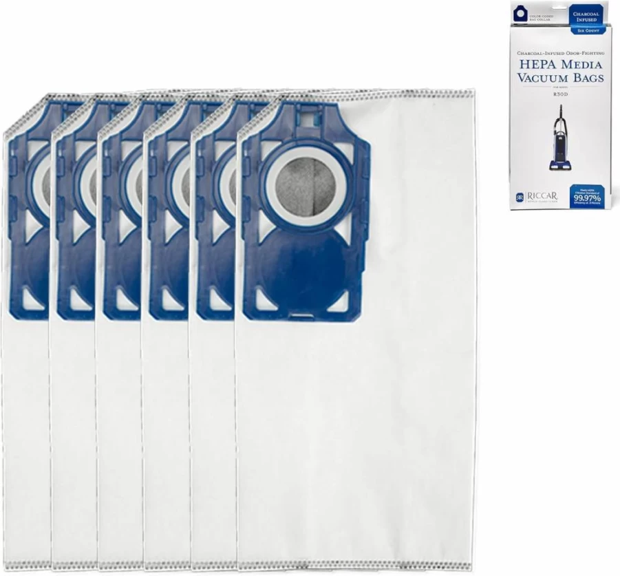 Riccar R30D Vacuum Cleaner Bags - 6 Pack, HEPA Filter, Charcoal-Infused Tandem Air Blue, Compatible with Riccar R30D Models (RNHC-6)