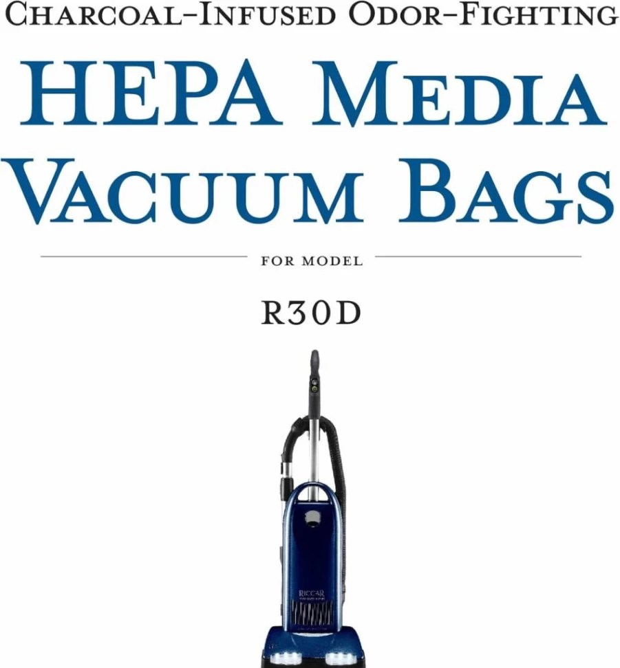 Riccar R30D Vacuum Cleaner Bags - 6 Pack, HEPA Filter, Charcoal-Infused Tandem Air Blue, Compatible with Riccar R30D Models (RNHC-6)