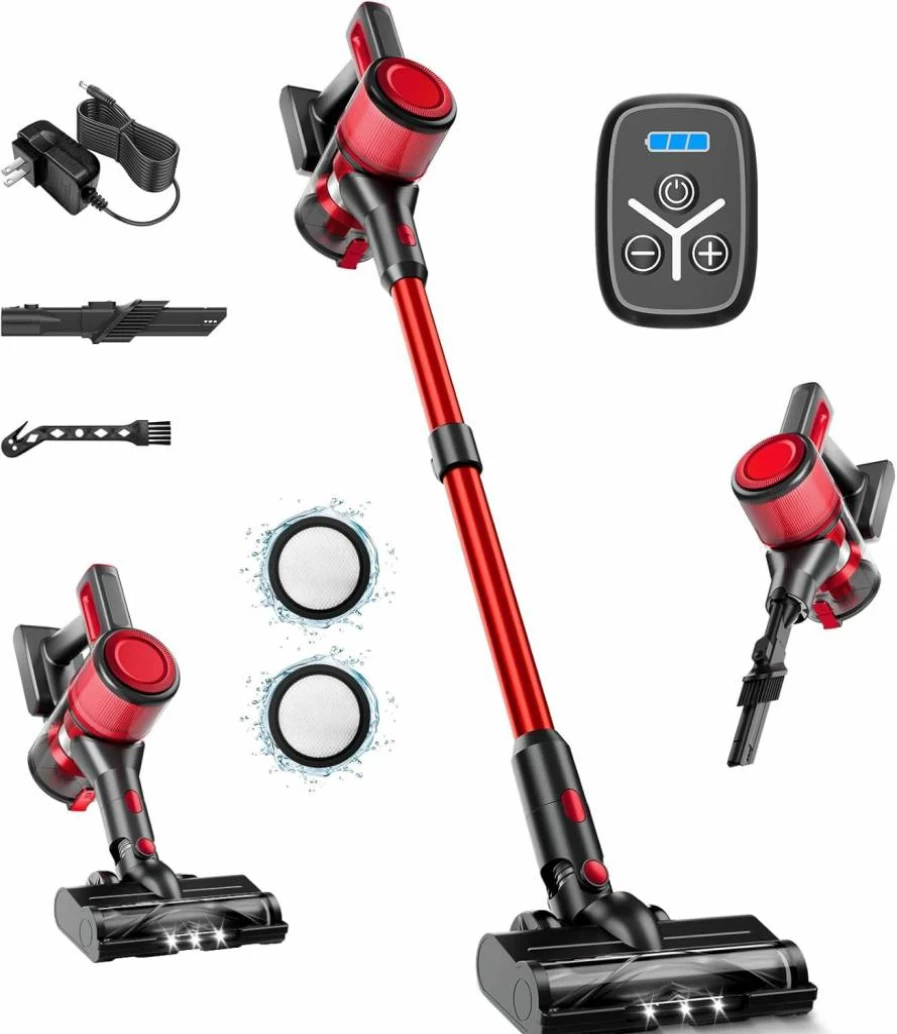 BSNAW Cordless Stick Vacuum Cleaner - 30Kpa Powerful Suction, 45Min Runtime, 8-in-1 Lightweight Handheld Vacuum for Pet Hair, Hard Floors & Carpets, Rechargeable Battery, White