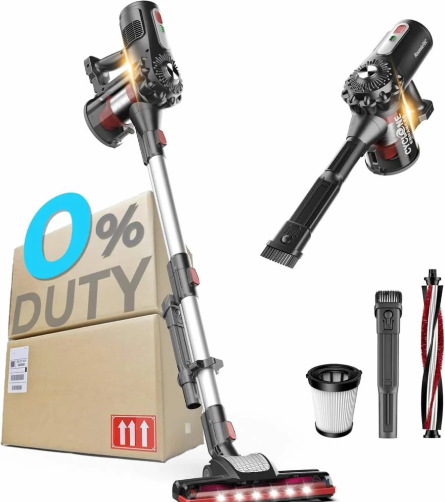 Roomie Tec Cordless Stick Vacuum Cleaner - 2-in-1 Lightweight Handheld with HEPA Filter, Powerful Suction, Self-Standing & Rechargeable for Floors, Cars, Home Cleaning