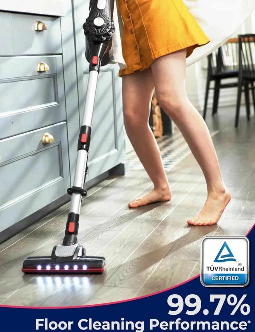 Roomie Tec Cordless Stick Vacuum Cleaner - 2-in-1 Lightweight Handheld with HEPA Filter, Powerful Suction, Self-Standing & Rechargeable for Floors, Cars, Home Cleaning