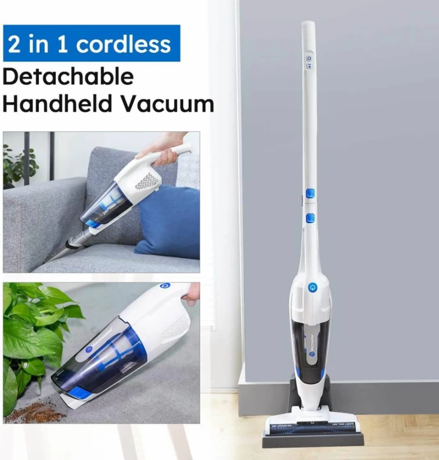 Vacmaster VSD1801 2-in-1 Cordless Stick & Handheld Vacuum Cleaner with Li-Ion Battery, Lightweight for Hardwood Floors, Carpets, and Pet Hair, White
