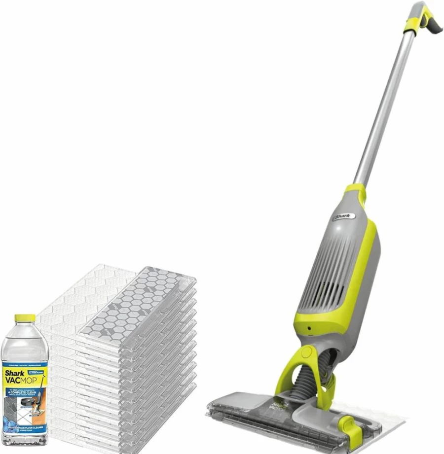 SHARK VM200P12 VacMop Cordless Hard Floor Vacuum and Mop with 12 Disposable Pads & 12oz Cleaning Solution, Charcoal Gray (Renewed) - Powerful 2-in-1 Cleaning System