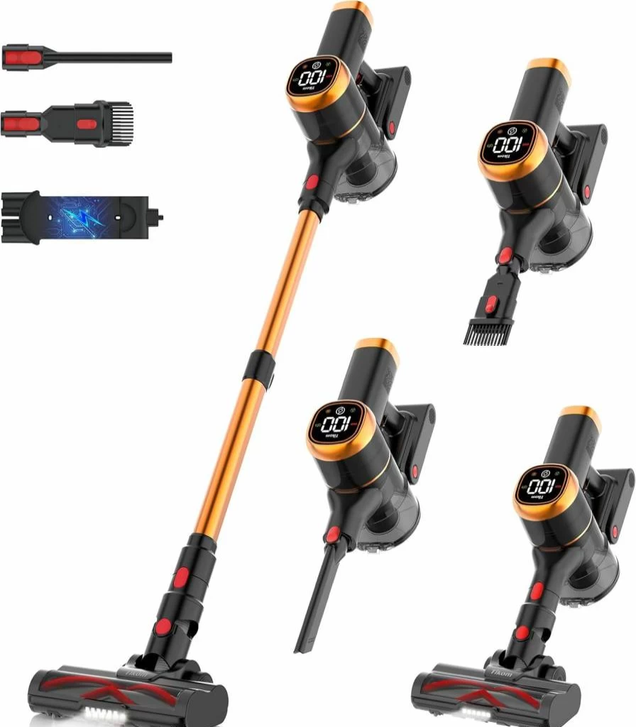 Tikom V500 Cordless Stick Vacuum Cleaner - 40000Pa Powerful Suction, LED Touch Screen, Lightweight for Pet Hair, Hard Floors & Carpets, Includes Charging Dock, Anti-Tangle Tech, Blue