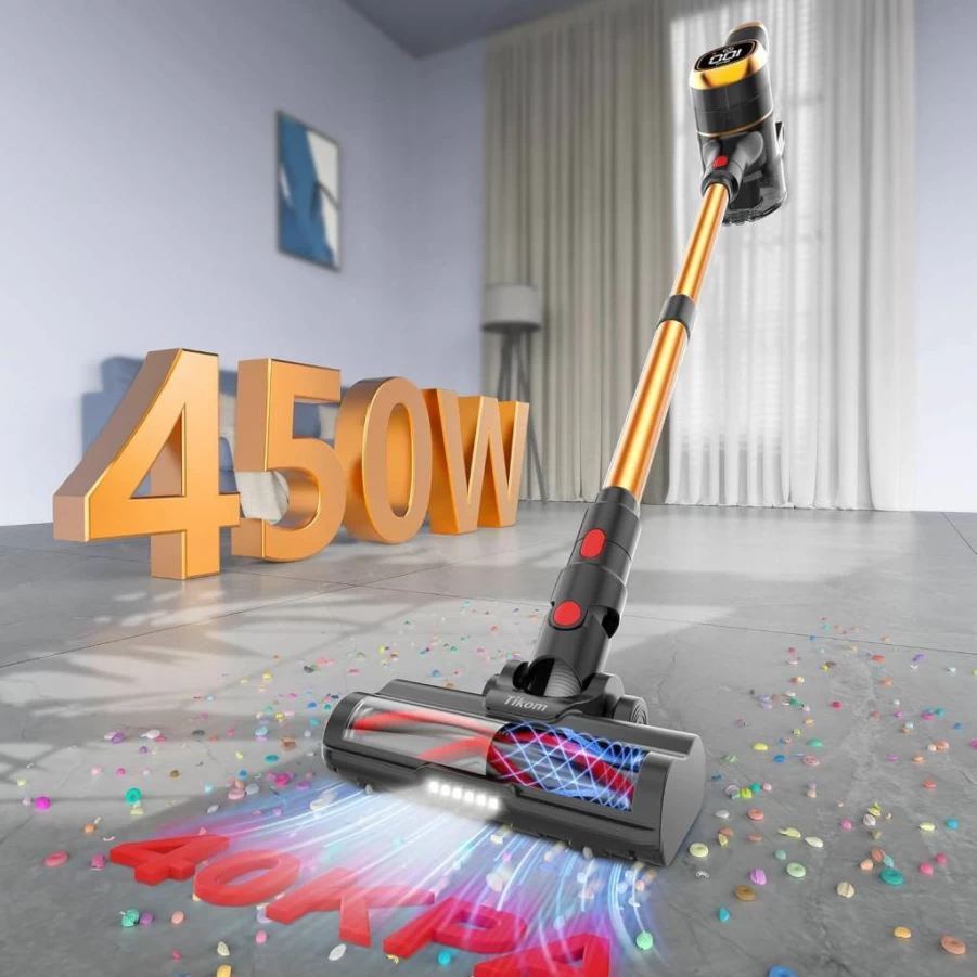 Tikom V500 Cordless Stick Vacuum Cleaner - 40000Pa Powerful Suction, LED Touch Screen, Lightweight for Pet Hair, Hard Floors & Carpets, Includes Charging Dock, Anti-Tangle Tech, Blue