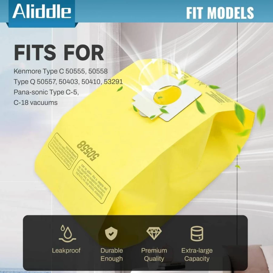 16 Pack Aliddle 5055 Vacuum Bags Replacement Compatible with Kenmore Canister Type C/Q 50555 50558 50557, Type C-5 C-18, Durable HEPA Filter Bags for Dust Allergies