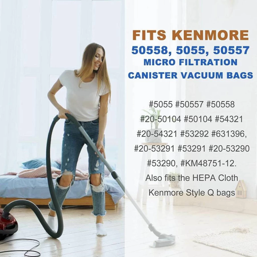 6-Pack 5-Star HEPA Replacement Vacuum Bags for Kenmore & Sears Canister Vacuums - Compatible with Models 5055, 50557, 50558, 53291 - Replaces Part 53292 - Type Q/C Filter Bags