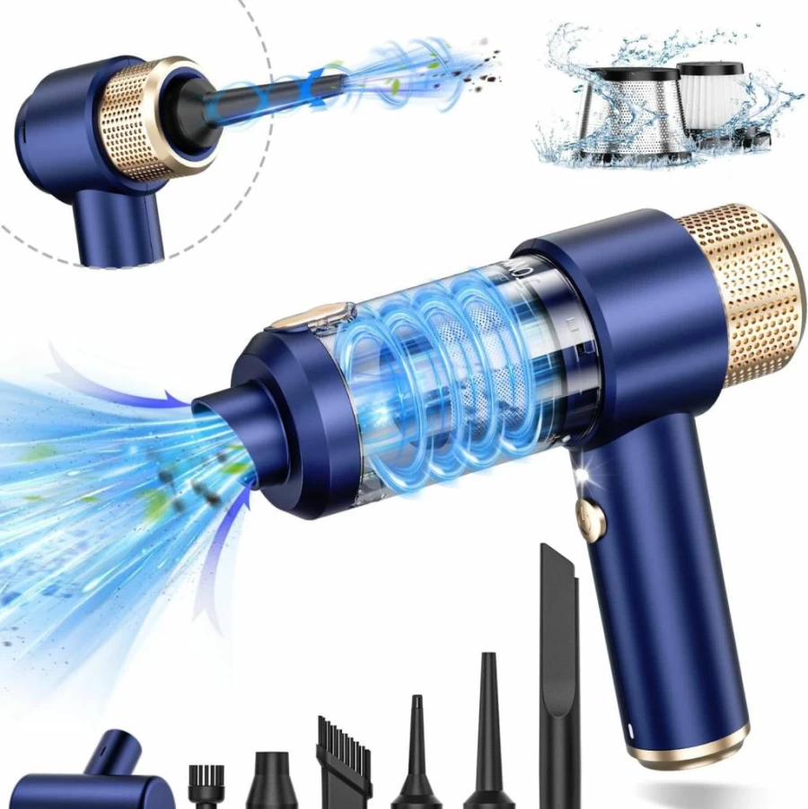 JONYJ 16000Pa Cordless Handheld Vacuum Cleaner, 2-in-1 Portable Air Duster and Car Vacuum with LED Light, 120W High Power Mini Vacuum for Home, Pet Hair, Office Cleaning, Multi-Nozzle Attachments