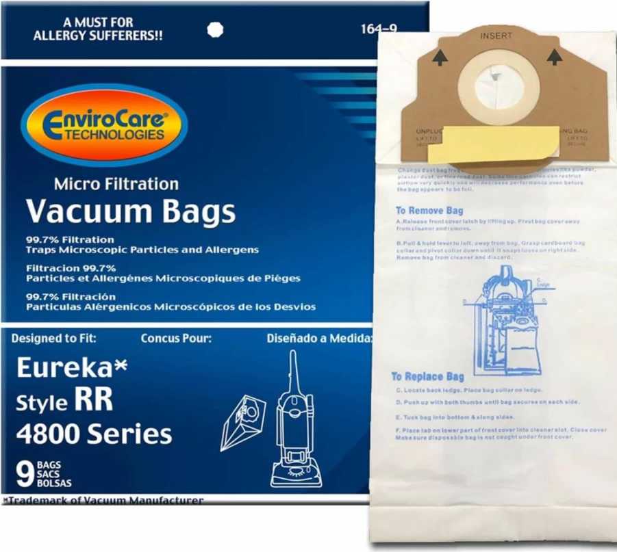 EnviroCare 9 Pack Replacement Vacuum Bags Compatible with Eureka RR, 61115, Boss Smart Vac 4800 – High-Quality HEPA Filter Bags