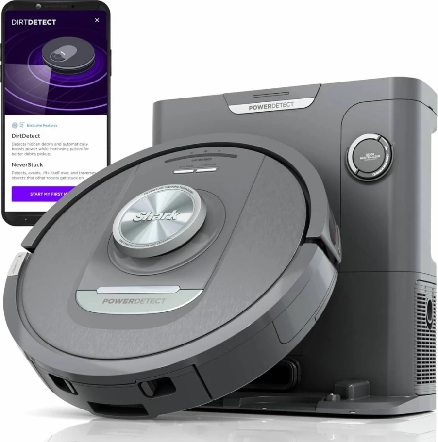 Shark AV2820AE PowerDetect Self-Empty Robot Vacuum with NeverStuck Technology, HEPA Bagless Base, 60-Day Capacity, for Pet Hair, Carpets & Hard Floors, Black