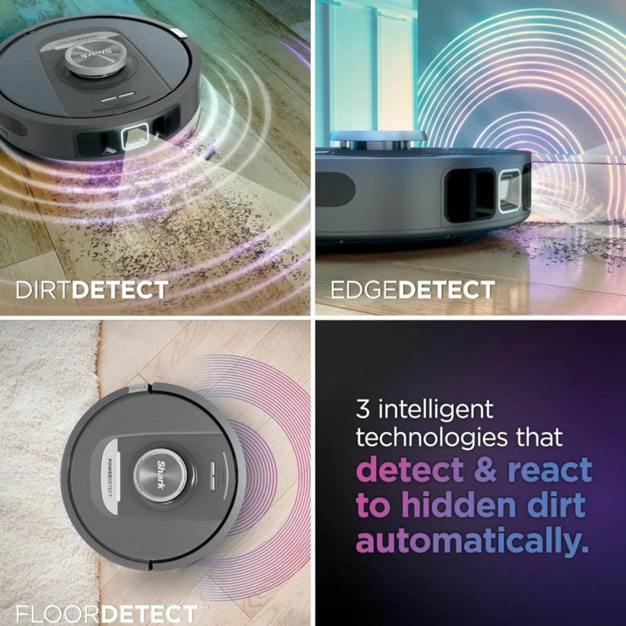 Shark AV2820AE PowerDetect Self-Empty Robot Vacuum with NeverStuck Technology, HEPA Bagless Base, 60-Day Capacity, for Pet Hair, Carpets & Hard Floors, Black