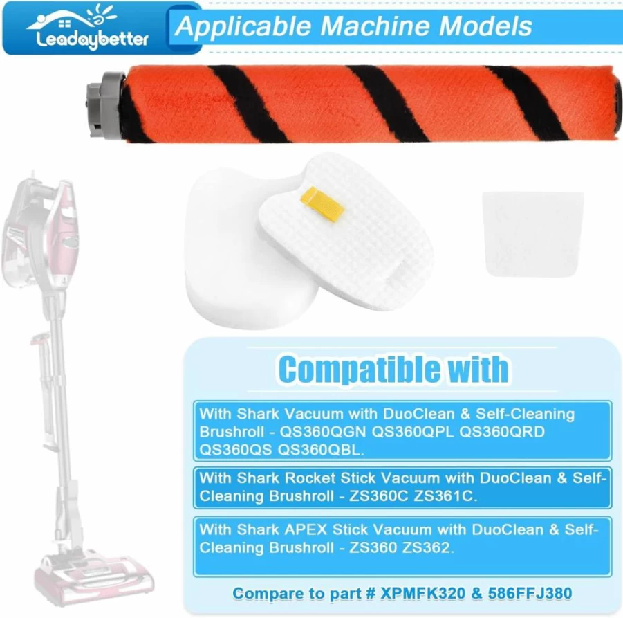 Leadaybetter Shark Rocket Apex Duoclean Vacuum Replacement Filter & Brush Roller - Compatible with ZS360, ZS361C, ZS362, QS360 Models, Replaces XPSTFH380, 238FP360, XPMFK320 Parts
