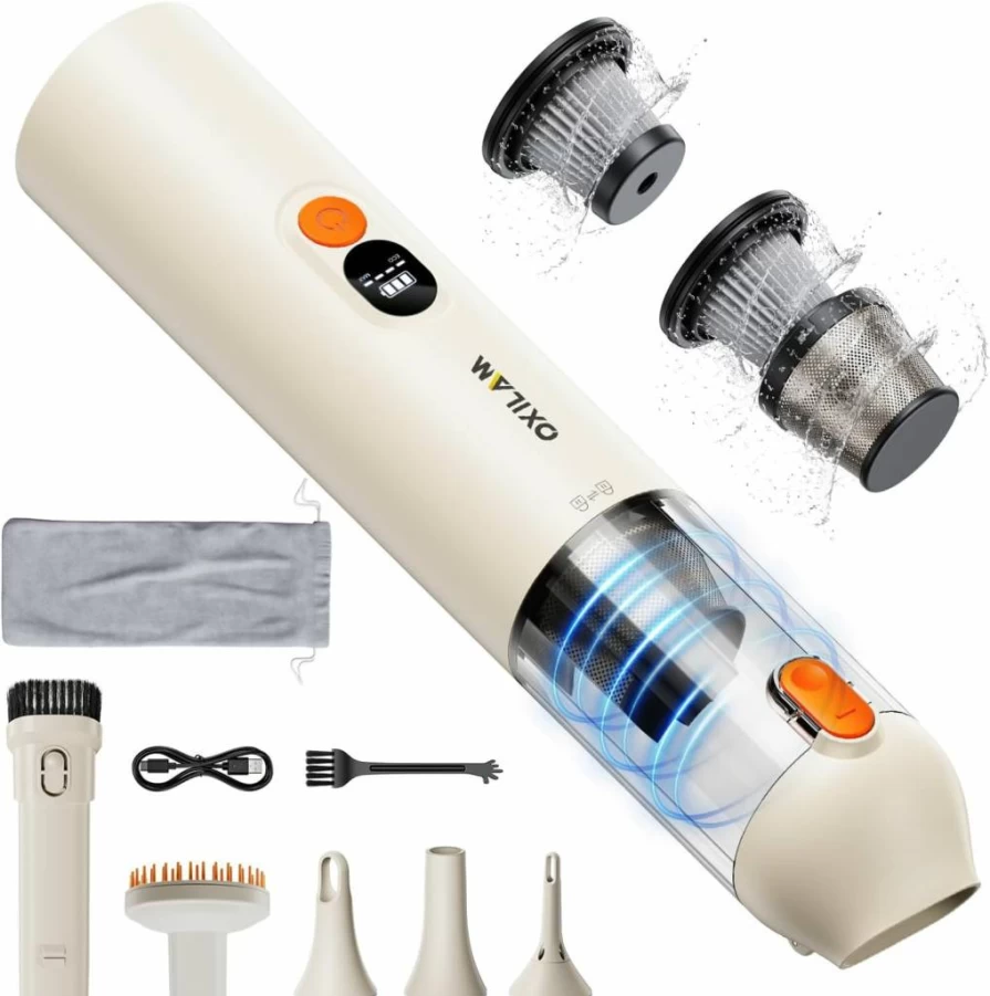 OXILAM Cordless Car Vacuum Cleaner 14000Pa Powerful Handheld Vacuum - 4-in-1 Multi-Surface Use for Home, Pet Hair, Auto & Office with 30min Runtime, Blow/Suction Function & Attachments