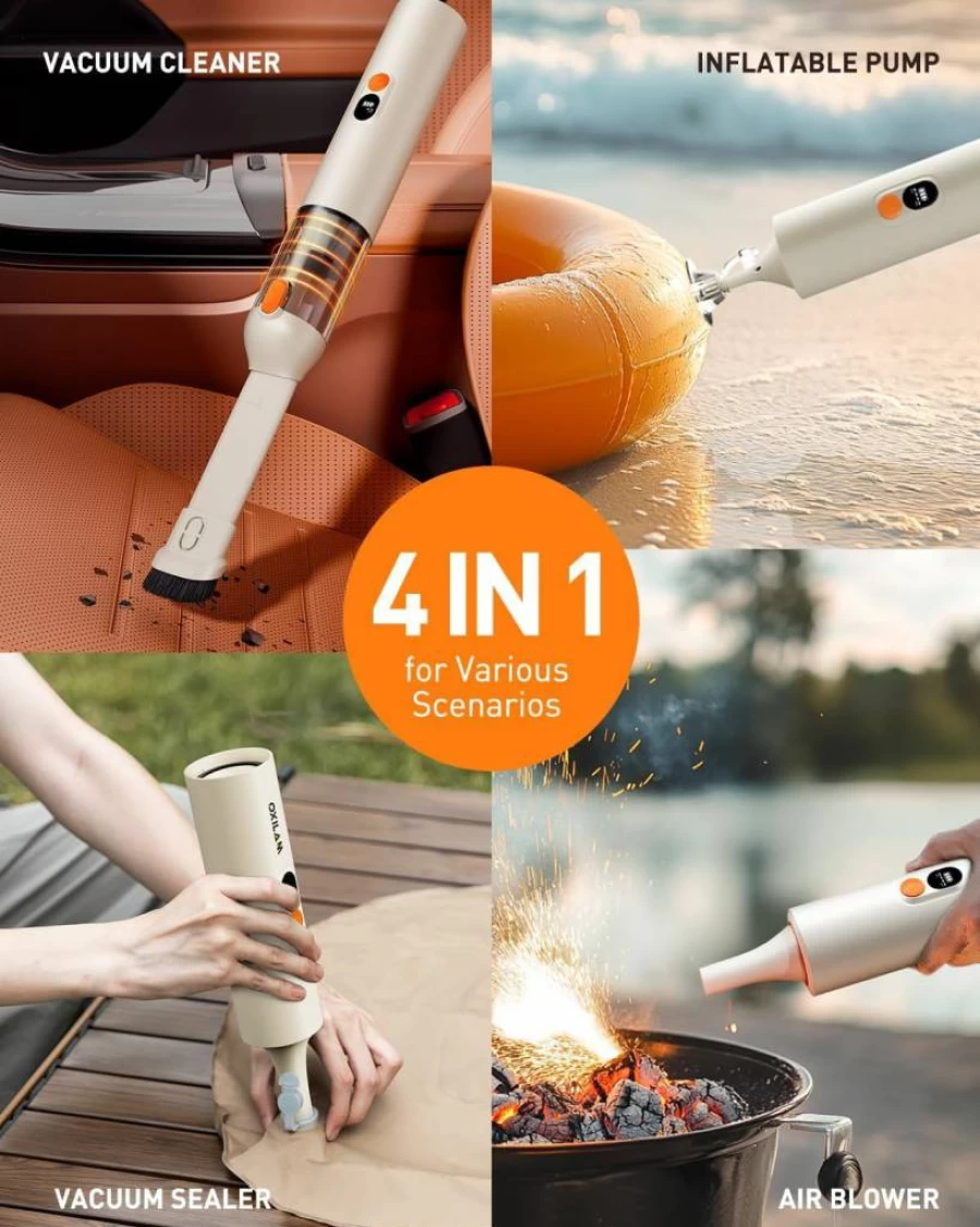 OXILAM Cordless Car Vacuum Cleaner 14000Pa Powerful Handheld Vacuum - 4-in-1 Multi-Surface Use for Home, Pet Hair, Auto & Office with 30min Runtime, Blow/Suction Function & Attachments