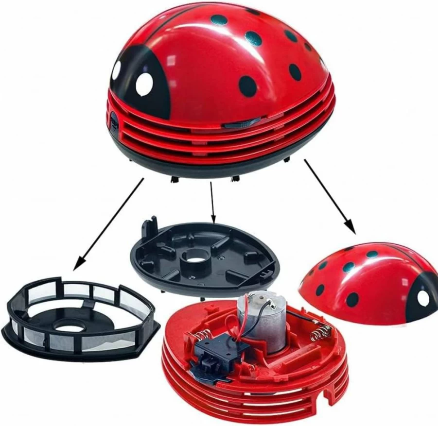 E ECSEM Mini Cordless Handheld Vacuum Cleaner - Portable Desktop Dust & Crumb Sweeper, Cute Cartoon Design, Battery Powered