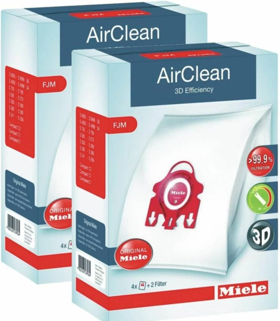 2 X Miele Airclean 3D Efficiency Dust Bags Type FJM - 12 Piece Set with 4 Bags & 2 Filters for Optimal Vacuum Performance