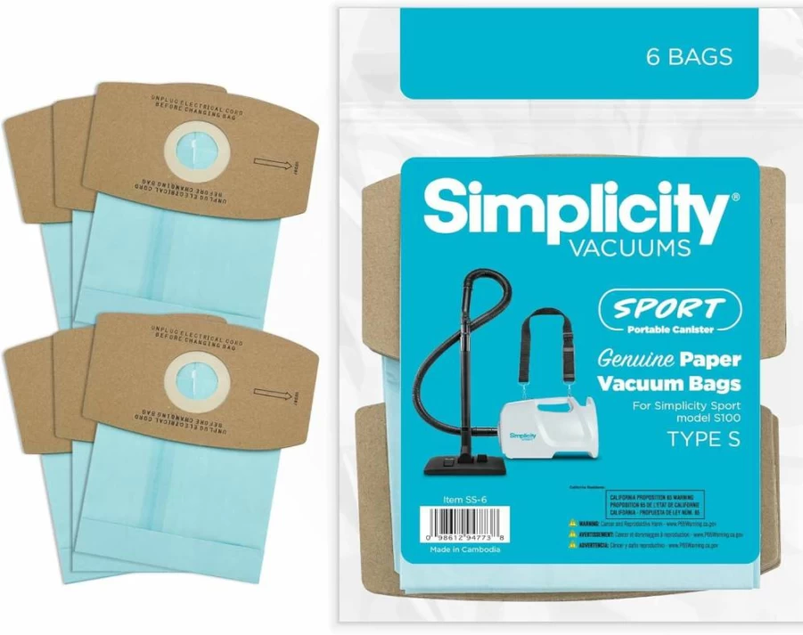Simplicity Vacuums SS-6 Type S Vacuum Bags - 6 Pack for Sport Vacuum Models
