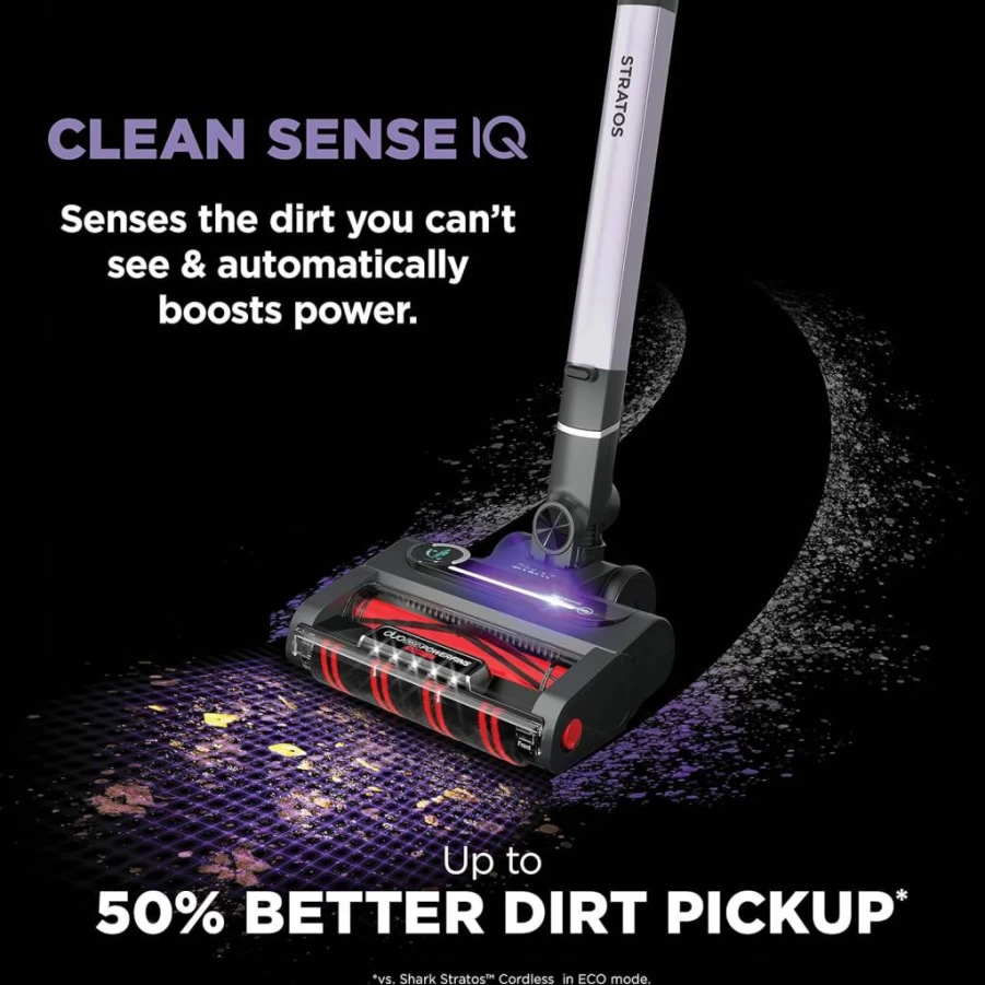 Shark Stratos Cordless Vacuum Cleaner with CleanSense IQ, Odor Neutralizer, Multiflex Wand, 60 Min Runtime, Includes Duster & Anti-Allergen Brush, Ash Purple (IZ862H)