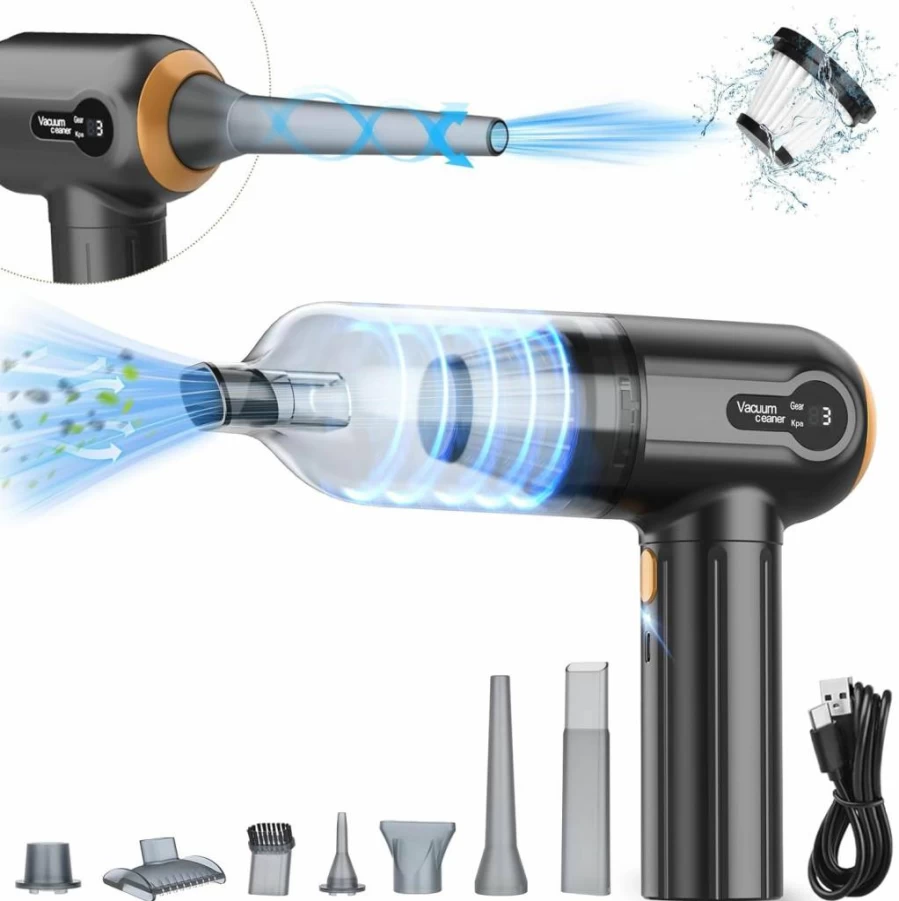Beautiq Cordless Handheld Car Vacuum Cleaner - 15000Pa Strong Suction, Rechargeable Air Duster Blower for Pet Hair & Dust with LED Display, Portable Mini Vac for Home & Auto
