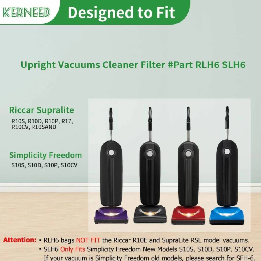 7 Pack Kerneed HEPA Replacement Vacuum Bags RLH-6 for Riccar Supralite R10S R10D R10O R10S & Simplicity Freedom S10P S10S Upright Vacuums - Compatible with Part RLH6 SLH6