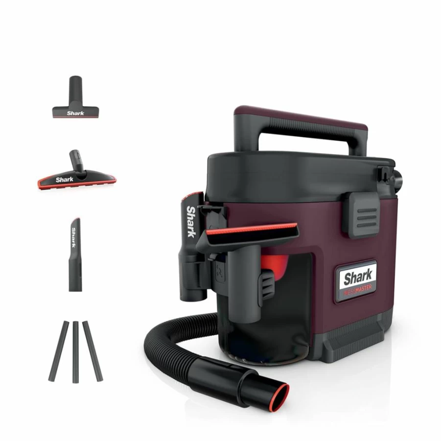 Shark UV105 Portable 1-Gallon Wet Dry Vacuum with True Grip Accessories, Ultra-Powerful Suction for Pets, Cars & Tough Messes, Corded Burgundy Cleaner
