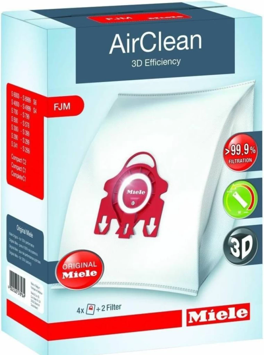 Miele Airclean 3D Efficiency FJM Dust Bags - 4 Pack with 2 Compatible Filters for Vacuum Cleaners