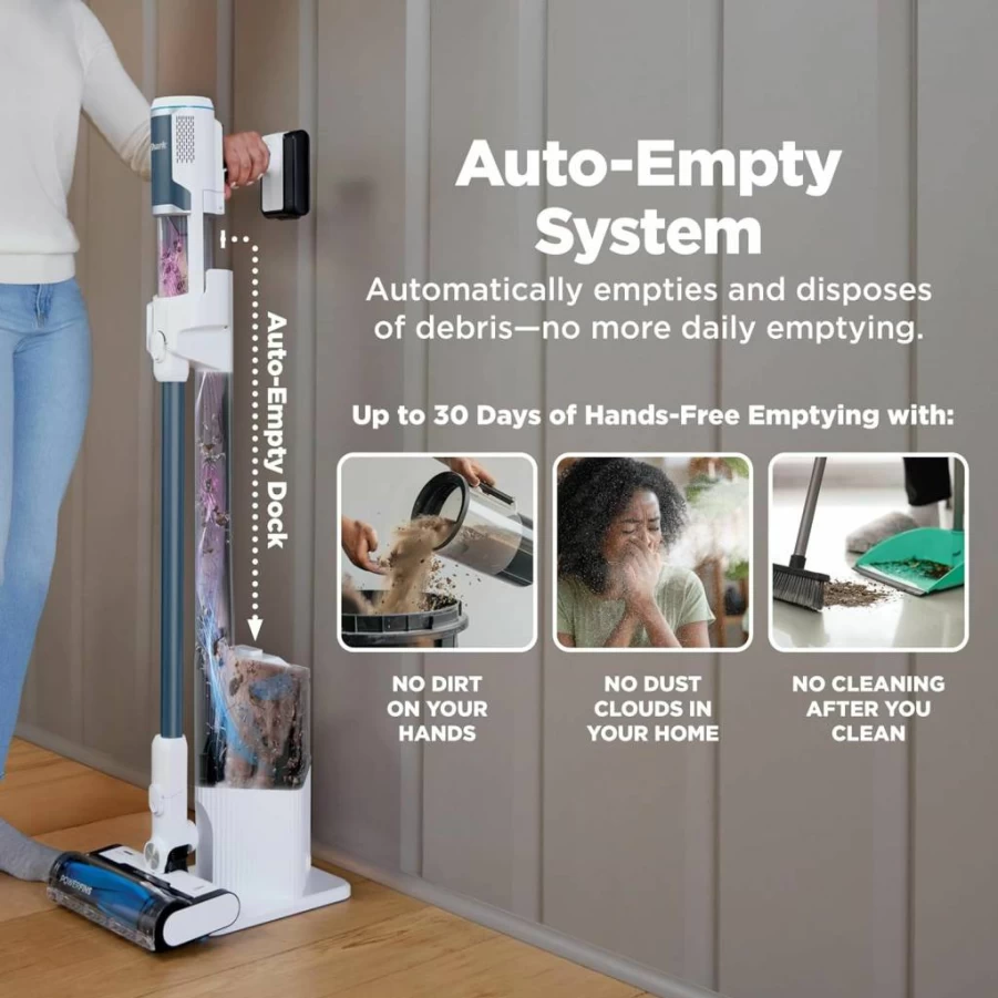 Shark Bu3521 Cordless Stick Vacuum with HEPA Filter, Lightweight, Rechargeable, Auto-Empty System, for Pet Hair, Carpets & Hard Floors, White