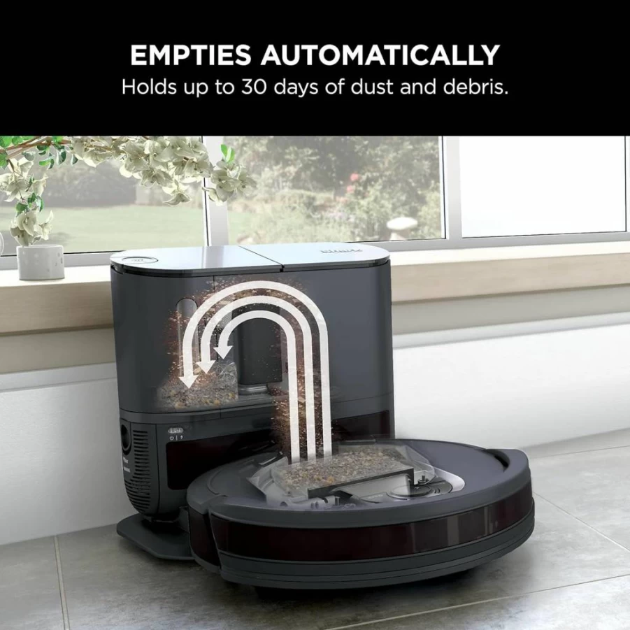 Shark EZ Robot Vacuum RV912S with Self-Empty Base, Bagless, Wi-Fi, Dark Gray (Renewed) - Powerful Suction, Smart Mapping, Works with Alexa